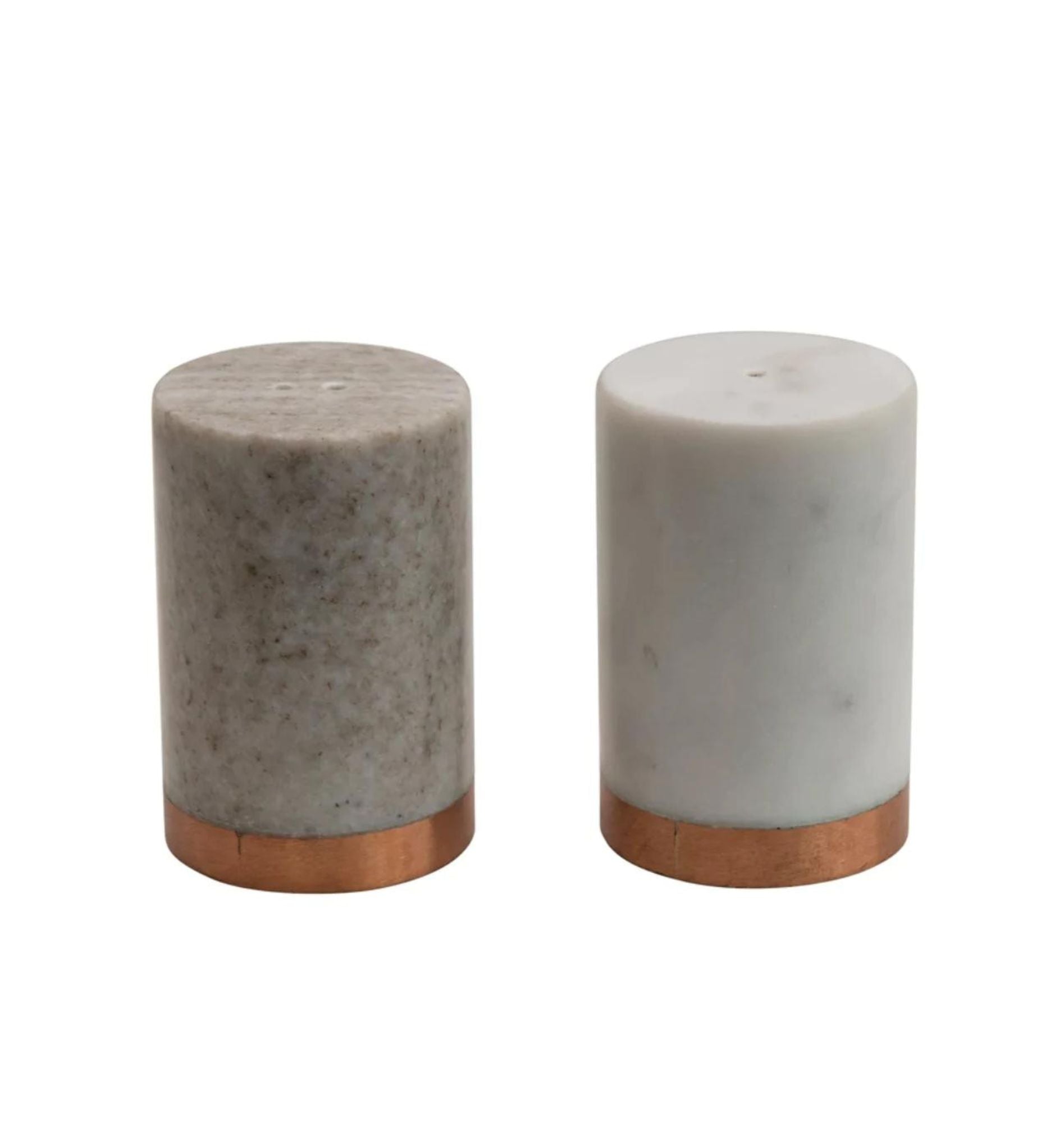 Salt and Pepper Set, Marble with Copper Base